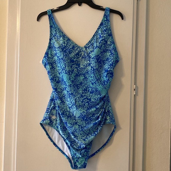 Blue Patterned Women's Swimsuit - Picture 1 of 7